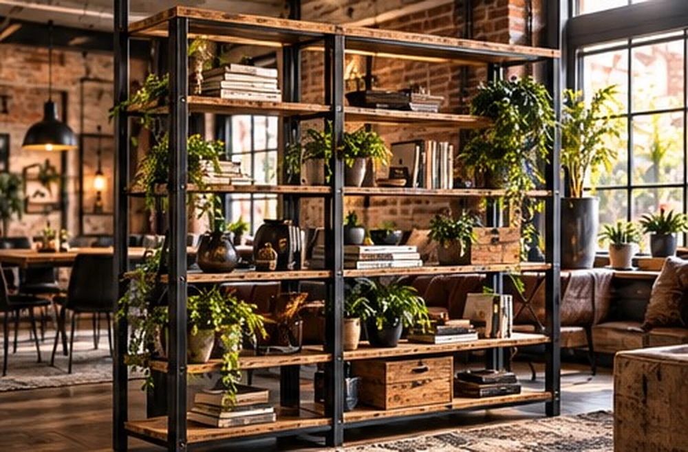 Offenes Bücherregal im Industrial-Stil