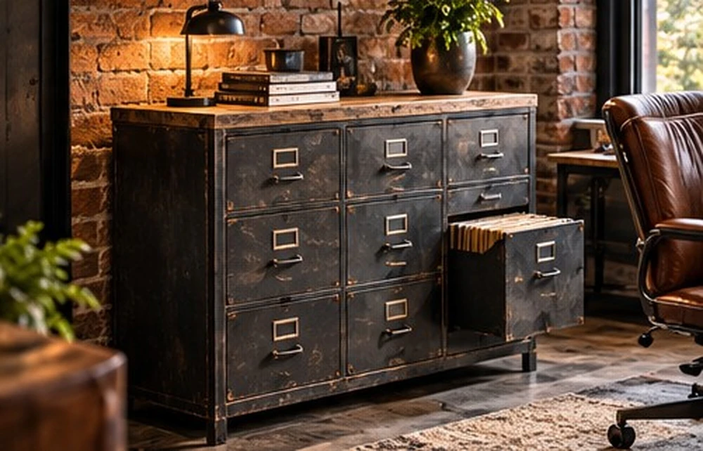 Dunkler Aktenschrank im Industrial-Look
